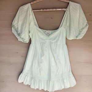 Revolve Cleobella Shudi Mini Beach Dress Sz M Mint Green Boho Textured FLAW READ